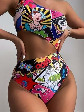 Shein Comic Pop Art Monokini Swimsuit